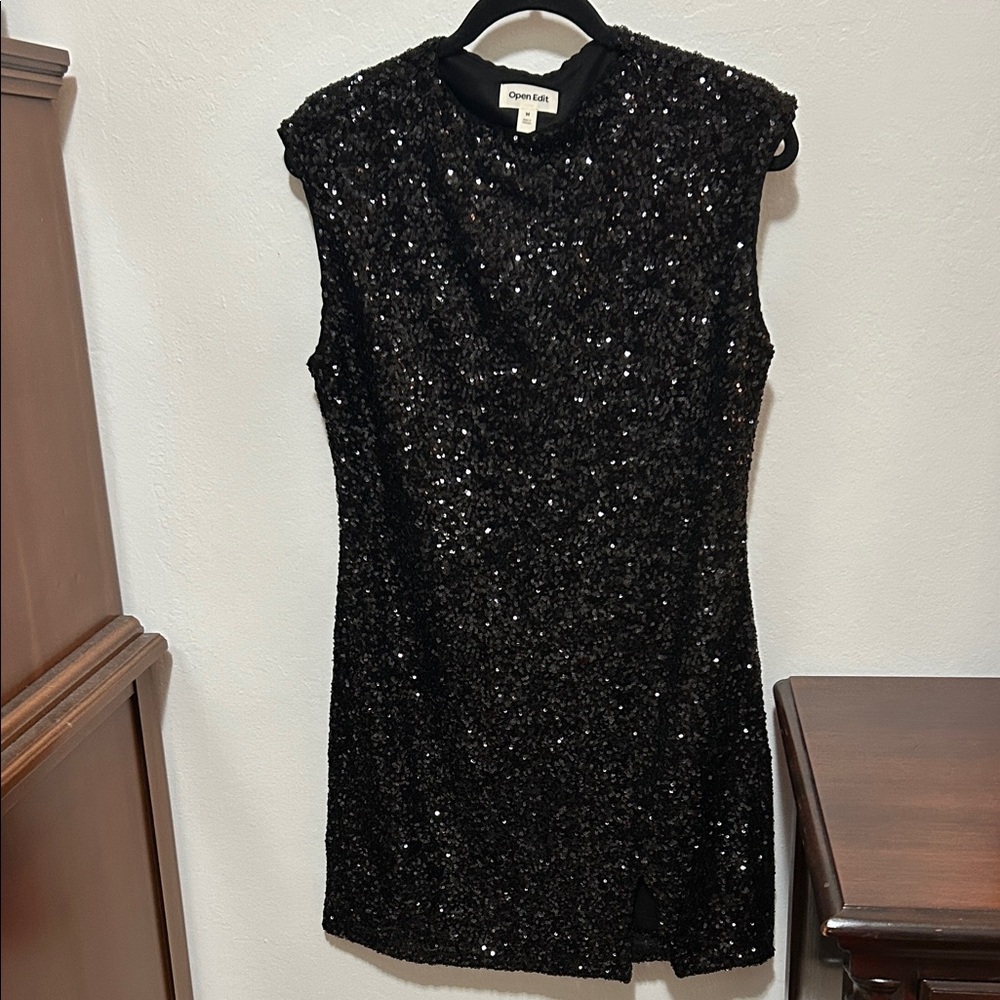 Open Edit Black Sequin Mini Dress